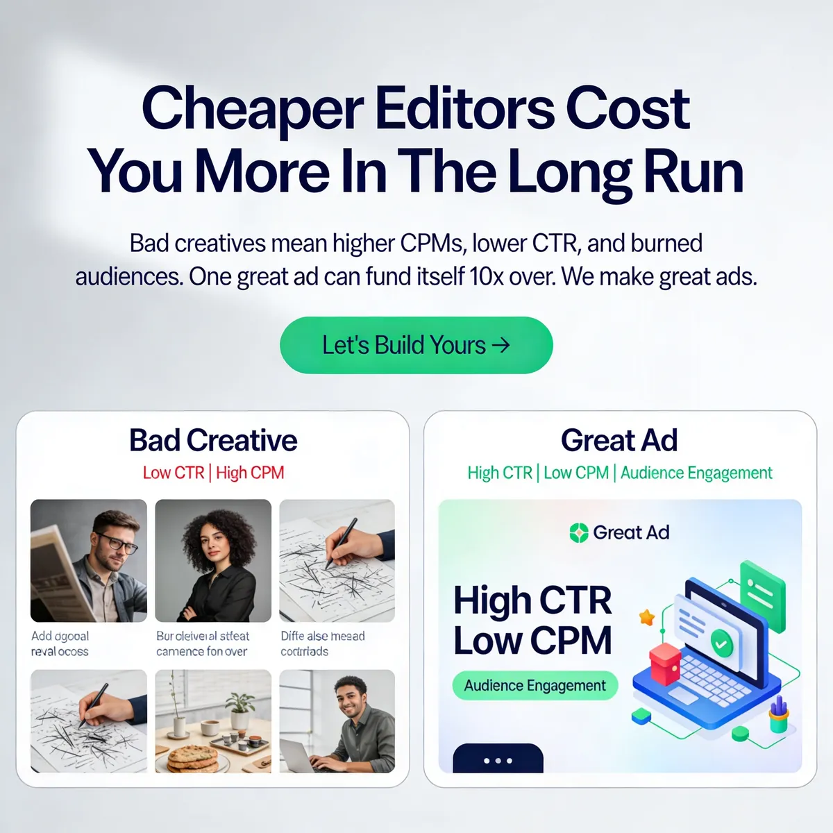 Cheaper Editors Cost You More In The Long Run. — AdsBabe Facebook & TikTok video ad creative #1