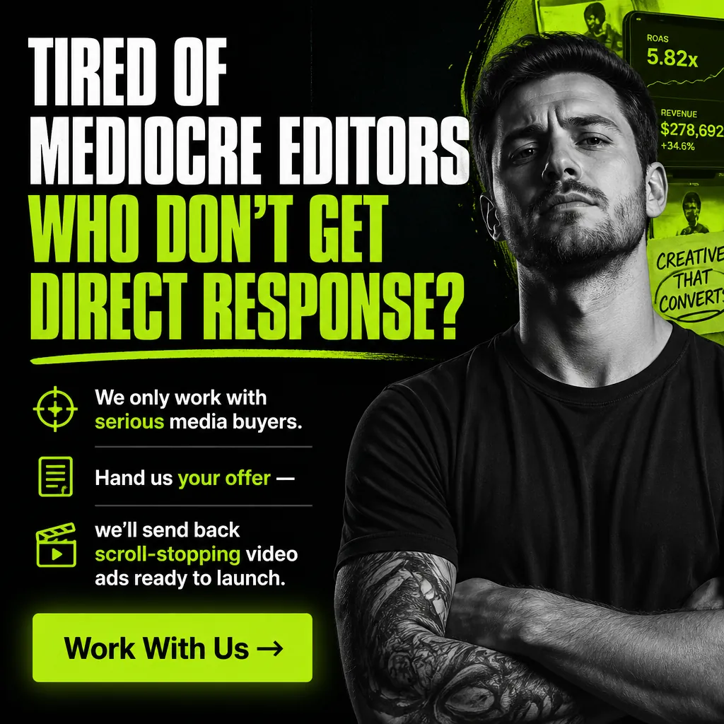 Tired Of Mediocre Editors Who Don't Get Direct Response? — AdsBabe Facebook & TikTok video ad creative #2