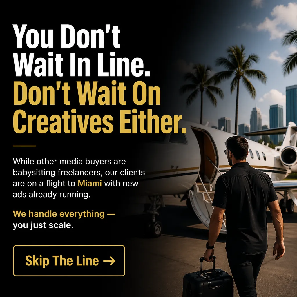 You Don't Wait In Line. Don't Wait On Creatives Either. — AdsBabe Facebook & TikTok video ad creative #1
