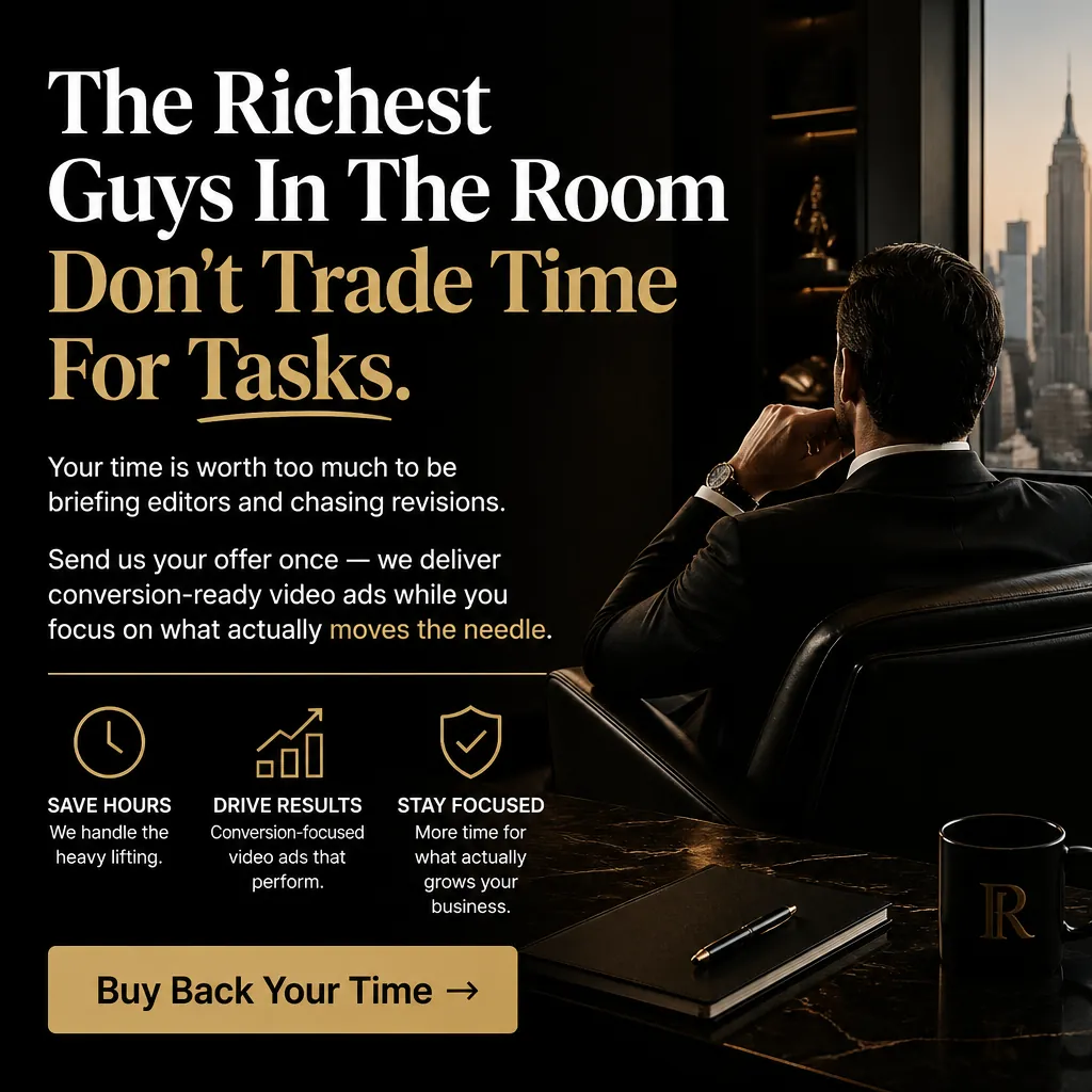 The Richest Guys In The Room Don't Trade Time For Tasks. — AdsBabe Facebook & TikTok video ad creative #1