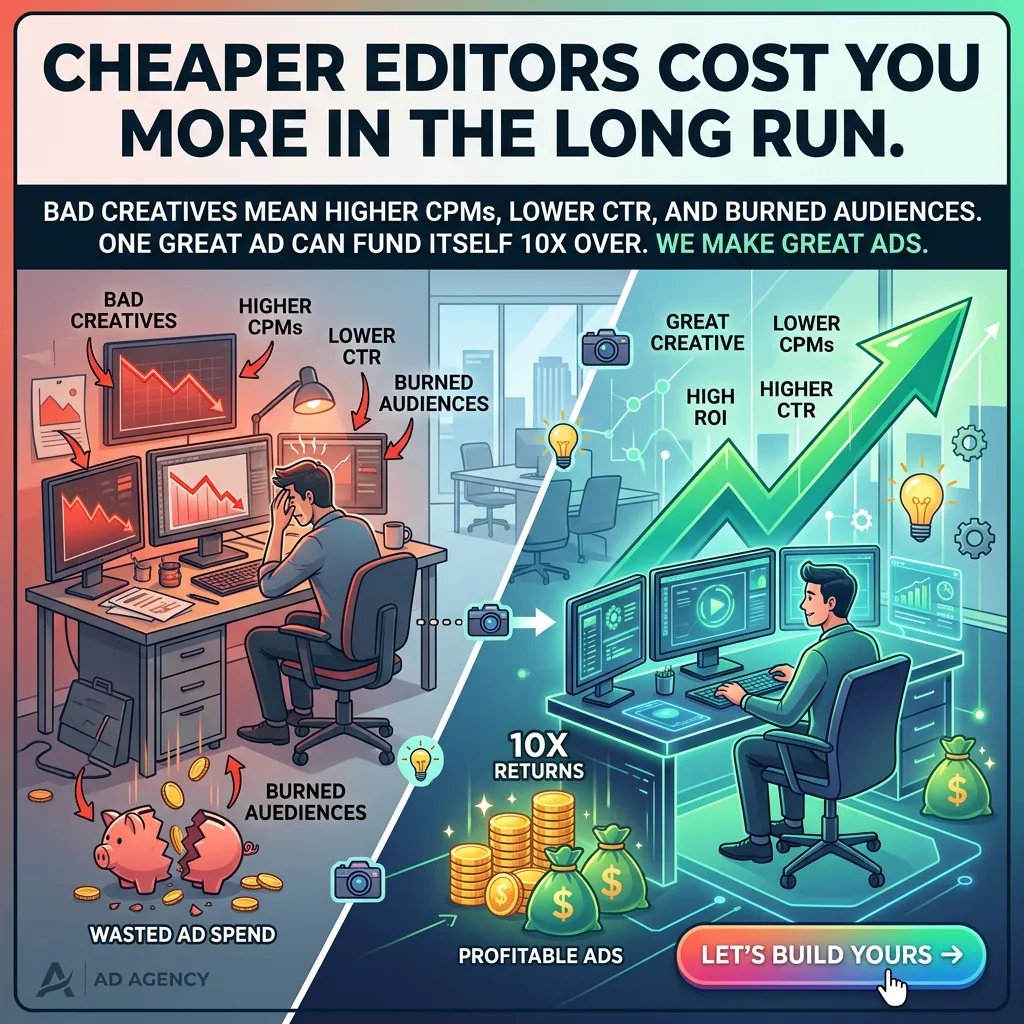 Cheaper Editors Cost You More In The Long Run. — AdsBabe Facebook & TikTok video ad creative #6