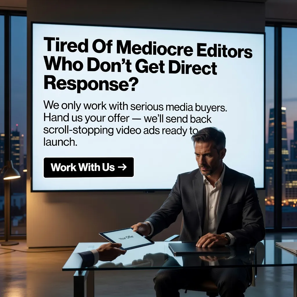 Tired Of Mediocre Editors Who Don't Get Direct Response? — AdsBabe Facebook & TikTok video ad creative #4